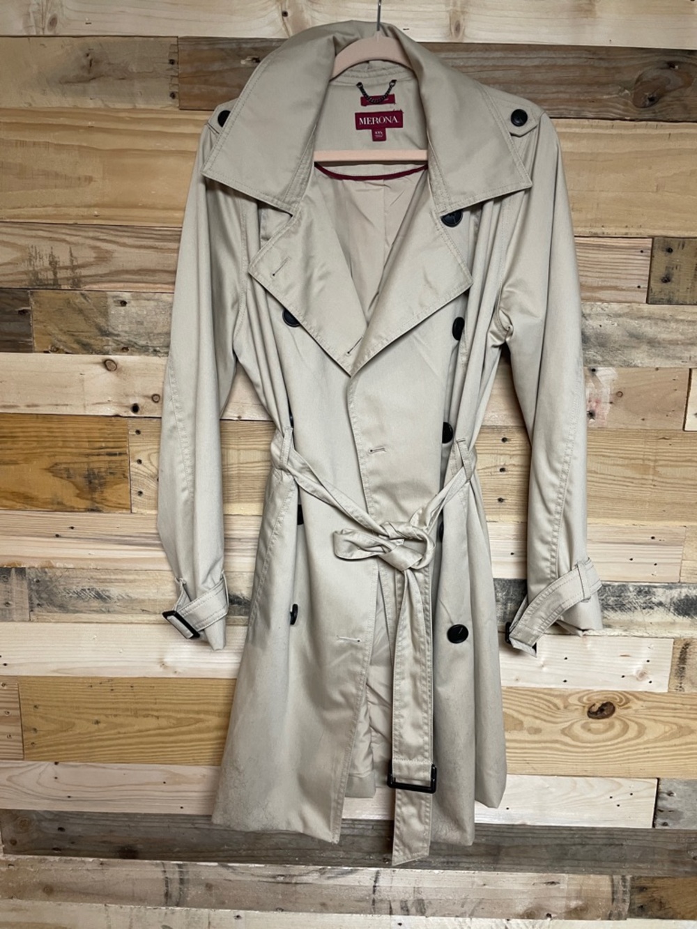 Merona size XXL Light Beige Double-Breasted Water Repellent Trench Coat